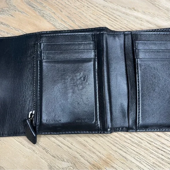 Off-White For Money Black Leather Wallet Fuchsia Pink Embroidered Velvet Effect